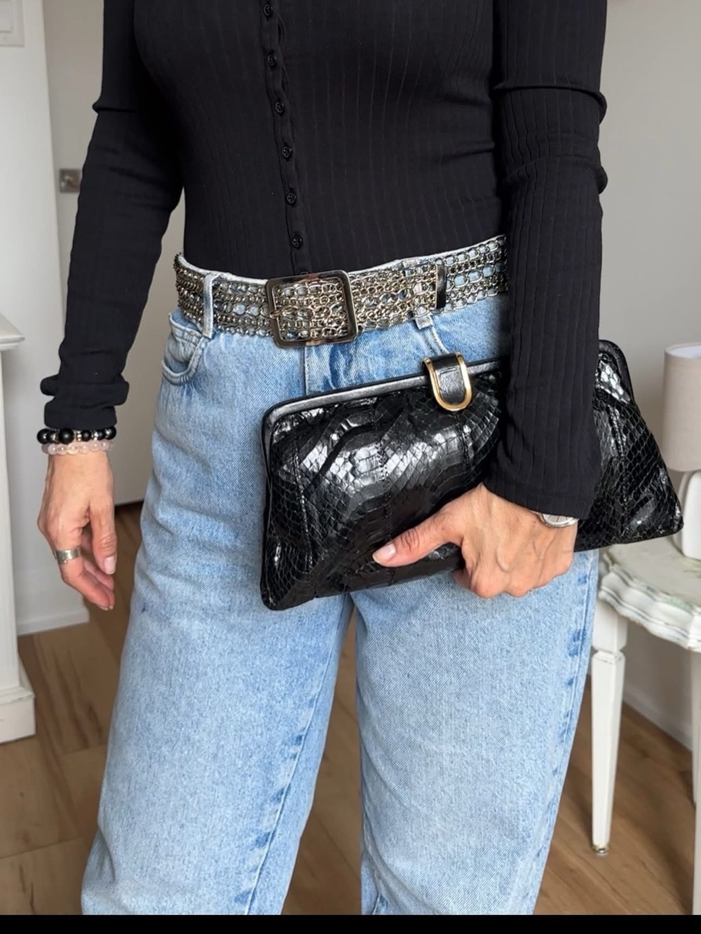 Vintage 80’s Jane Shilton Snakeskin Clutch with chain